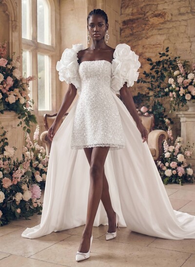 A-Line Sweetheart Sleeveless Short/Mini/Detachable Taffeta Bride Wedding Dress With Beading