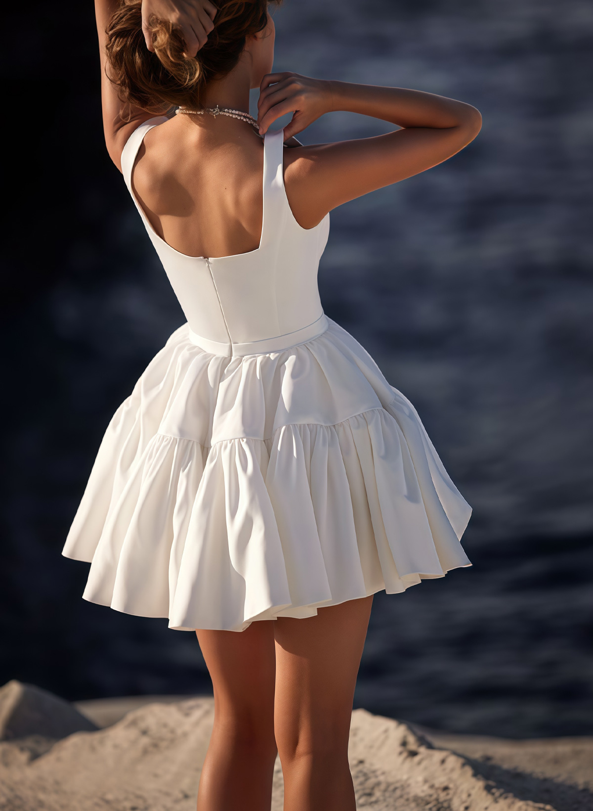 A-Line Square Neckline Sleeveless Short/Mini Matte Satin Bride Wedding Dress