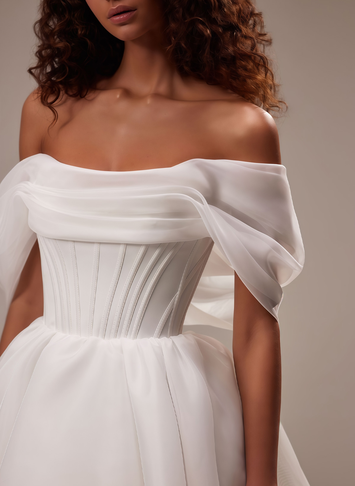 A-Line Off-The-Shoulder Sleeveless Short/Mini Satin/Organza Bride Wedding Dress