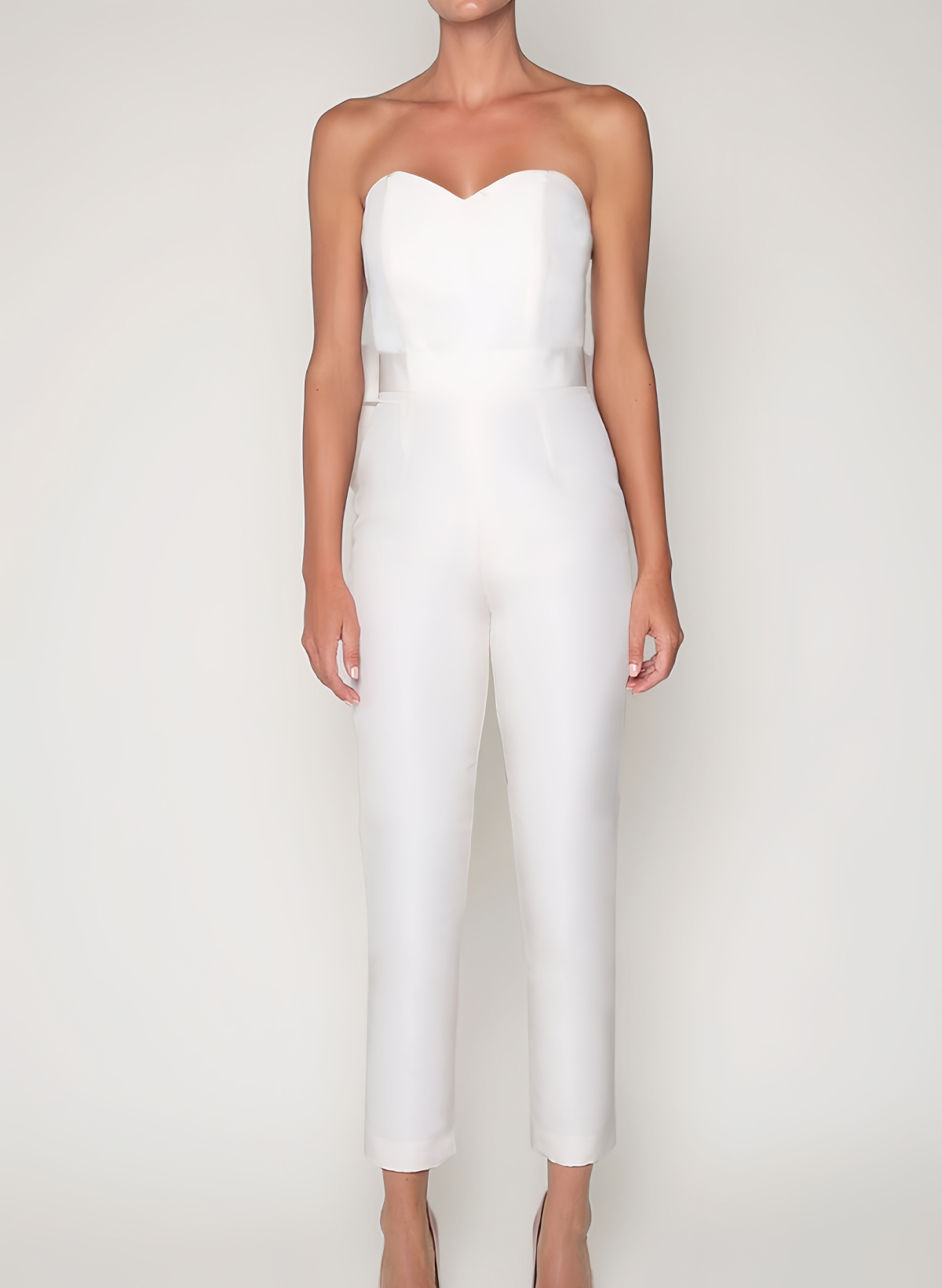 Jumpsuit/Pantsuit Sweetheart Sleeveless Satin Bride Wedding Dress With Detachable Bow Train