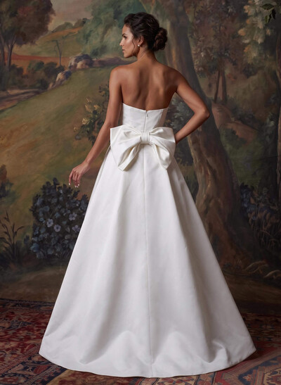 Jumpsuit/Pantsuit Sweetheart Sleeveless Satin Bride Wedding Dress With Detachable Bow Train