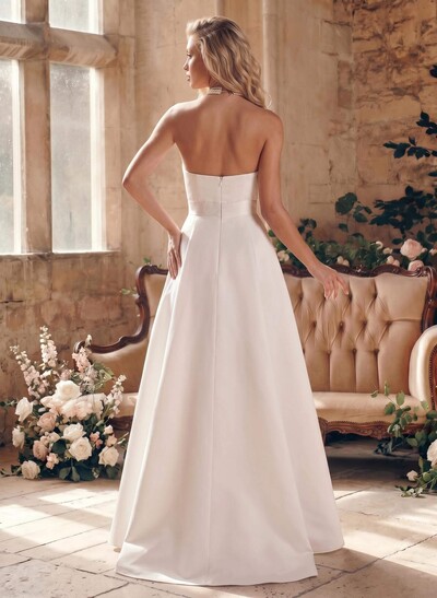 Jumpsuit/Pantsuit Sweetheart Sleeveless Detachable Train Satin Bride Wedding Dress With Bow
