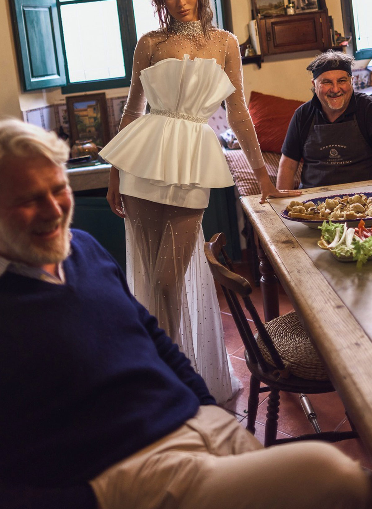 A-Line High Neck Long Sleeves Court Train Satin Bride Wedding Dress With Beading