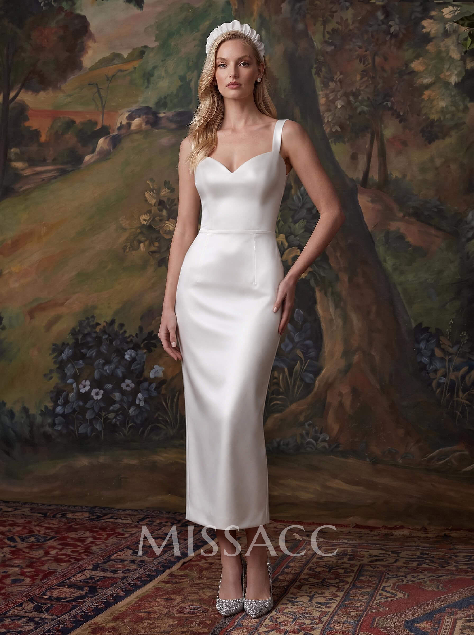 Sheath/Column Sweetheart Sleeveless Ankle-Length Matte Satin Wedding Dresses