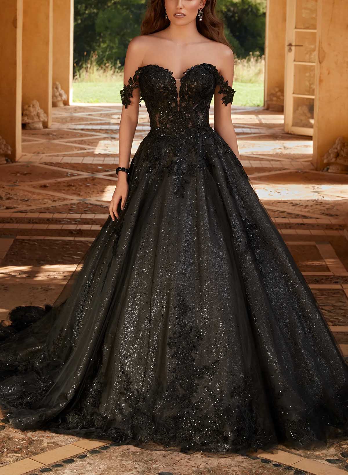 Elegant A-Line Off-The-Shoulder Chapel Train Satin/Tulle Wedding Dresses With Lace