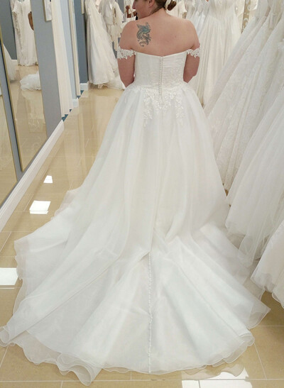 A-Line Strapless Detachable Sleeves Cathedral Wedding Dresses With Appliques Lace