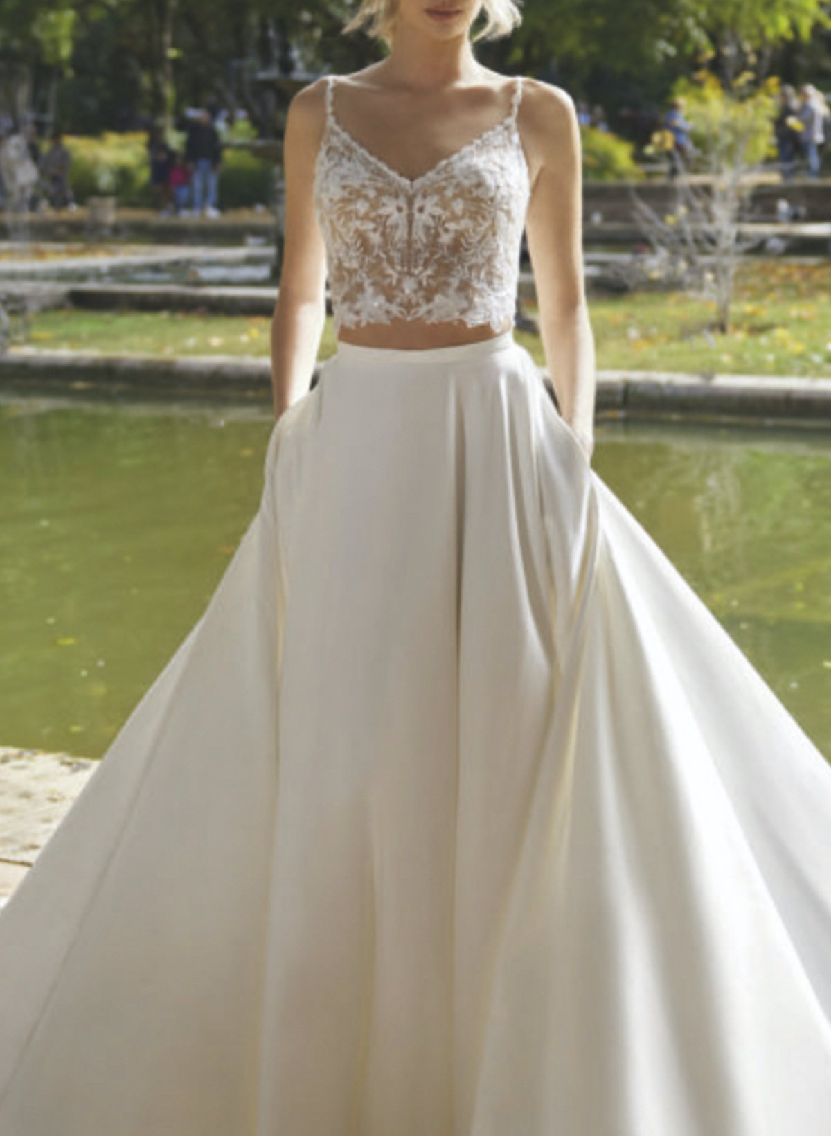 A-Line V-Neck Sleeveless Sweep Train Wedding Dresses