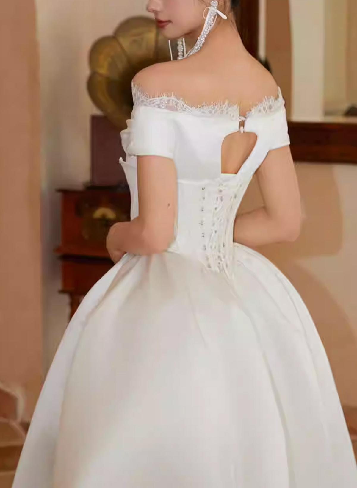 A-Line Off-The-Shoulder Sleeveless Sweep Train Wedding Dresses