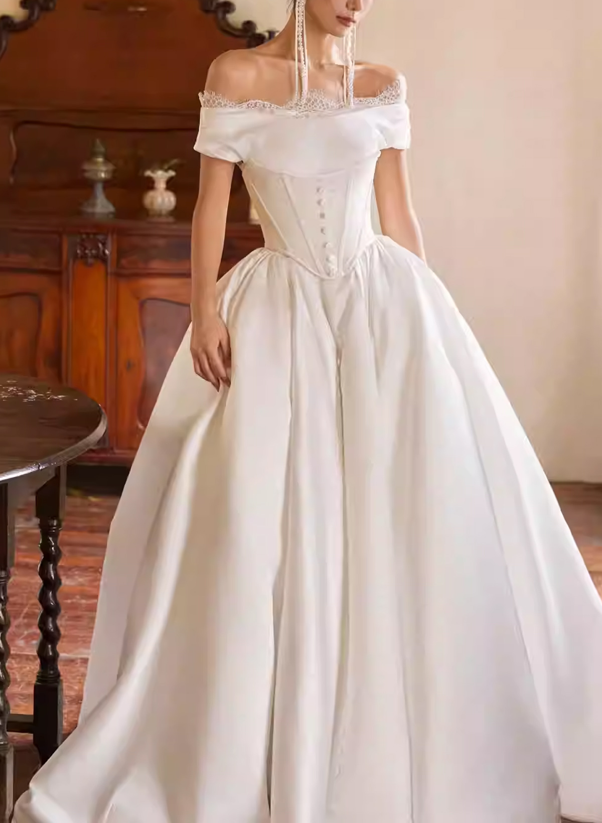 A-Line Off-The-Shoulder Sleeveless Sweep Train Wedding Dresses