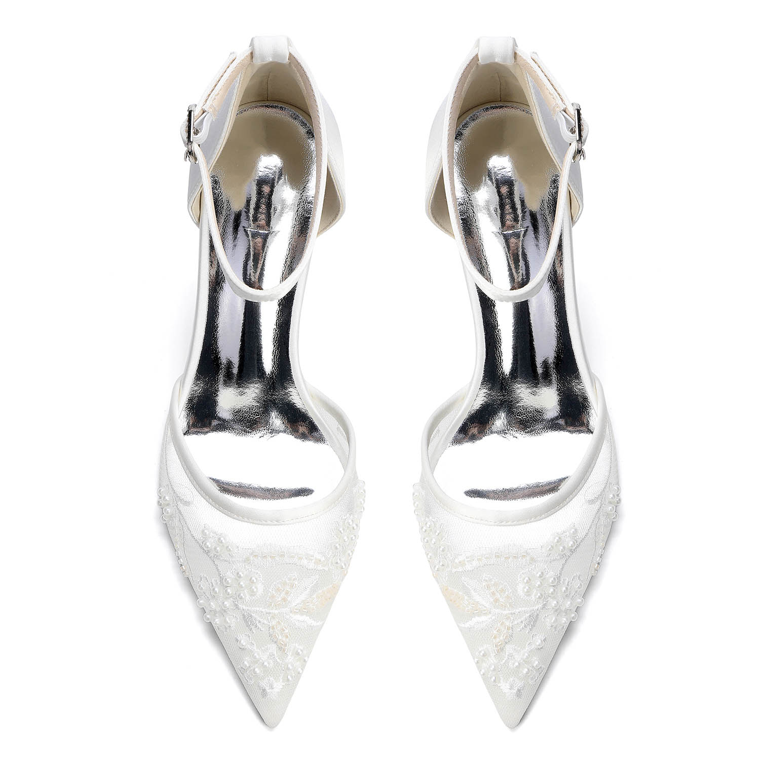 Kitten Heel Lace/Silk Like Satin Point Toe Wedding Shoes With Flower/Beading