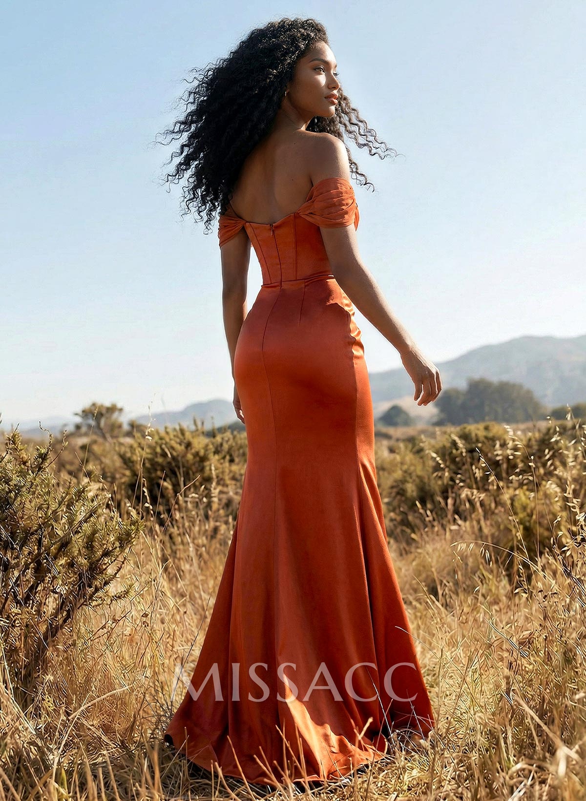 Trumpet/Mermaid Off-The-Shoulder Detachable Sleeves Sweep Train Charmeuse Bridesmaid Dresses