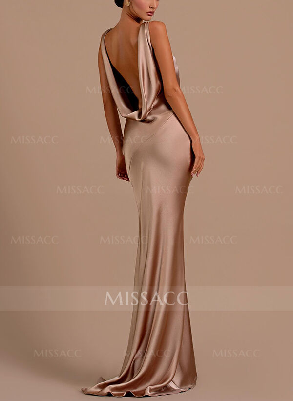 Trumpet/Mermaid Cowl Neck Sleeveless Silk Like Satin Bridesmaid Dresses With Back Hole