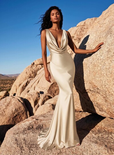 Trumpet/Mermaid Cowl Neck Sleeveless Silk Like Satin Bridesmaid Dresses With Back Hole