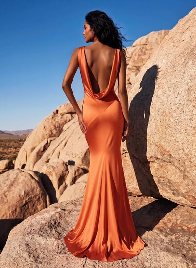 Trumpet/Mermaid Cowl Neck Sleeveless Silk Like Satin Bridesmaid Dresses With Back Hole