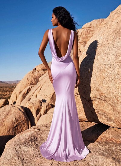 Trumpet/Mermaid Cowl Neck Sleeveless Silk Like Satin Bridesmaid Dresses With Back Hole