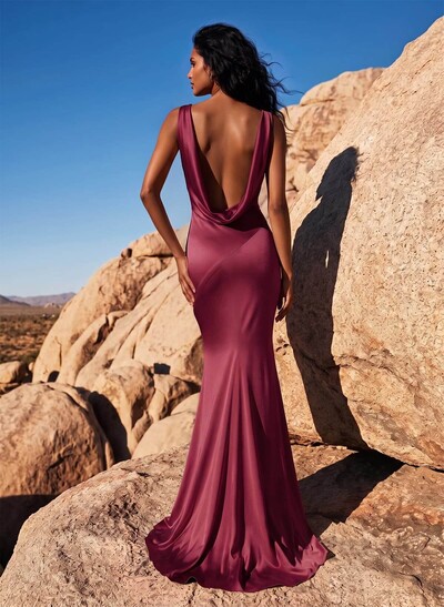 Trumpet/Mermaid Cowl Neck Sleeveless Silk Like Satin Bridesmaid Dresses With Back Hole