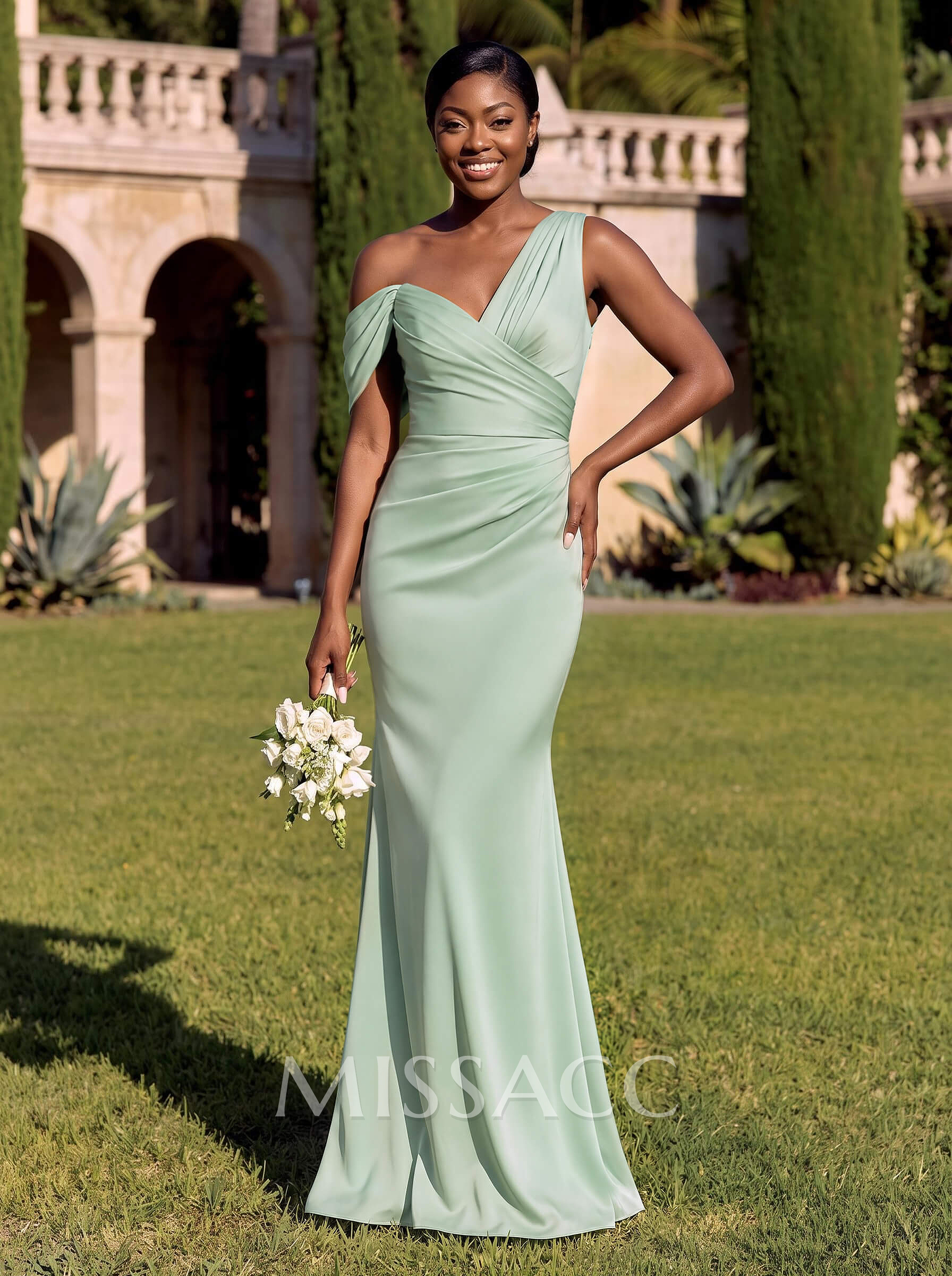 Trumpet/Mermaid Asymmetrical Sweep Train Crepe Satin Bridesmaid Dresses