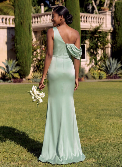 Trumpet/Mermaid Asymmetrical Sweep Train Crepe Satin Bridesmaid Dresses