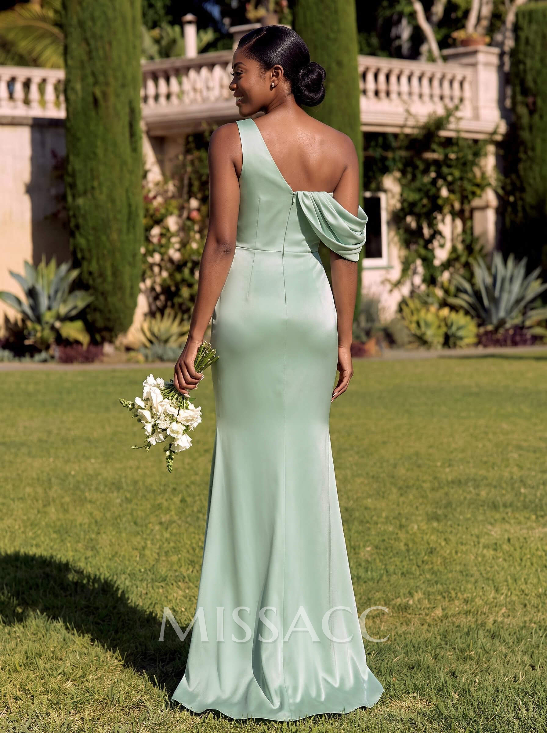 Trumpet/Mermaid Asymmetrical Sweep Train Crepe Satin Bridesmaid Dresses