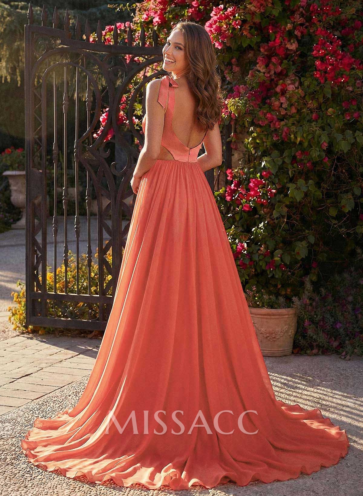 A-Line Scoop Neck Sleeveless Sweep Train Satin/Tulle/30D Chiffon Bridesmaid Dresses With Split Front/Bow(s)