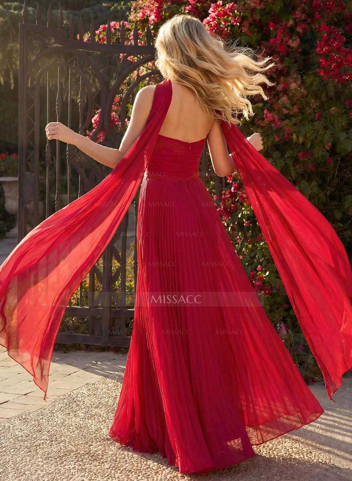 Elegant A-Line Strapless Sleeveless Floor-Length Chiffon Bridesmaid Dresses With Pleated