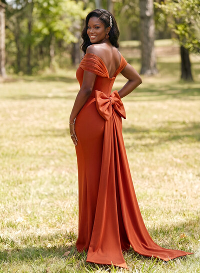 Sheath/Column Off-The-Shoulder Sleeveless Floor-Length Elastic Satin Bridesmaid Dresses