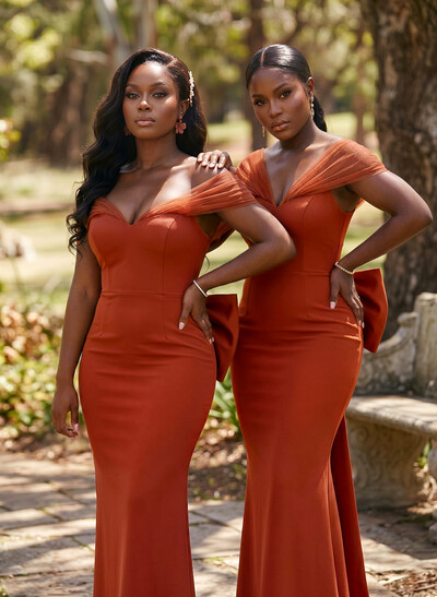 Sheath/Column Off-The-Shoulder Sleeveless Floor-Length Elastic Satin Bridesmaid Dresses