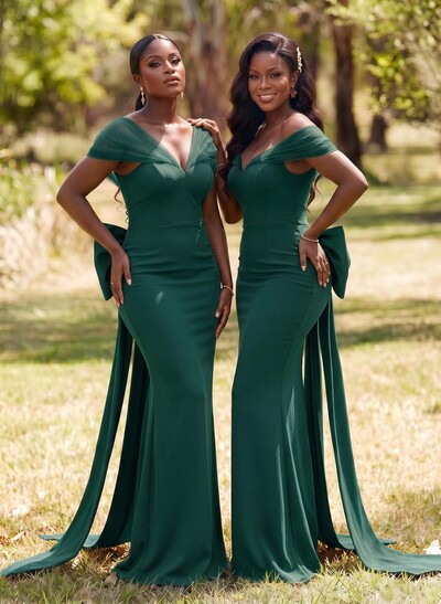 Sheath/Column Off-The-Shoulder Sleeveless Floor-Length Elastic Satin Bridesmaid Dresses