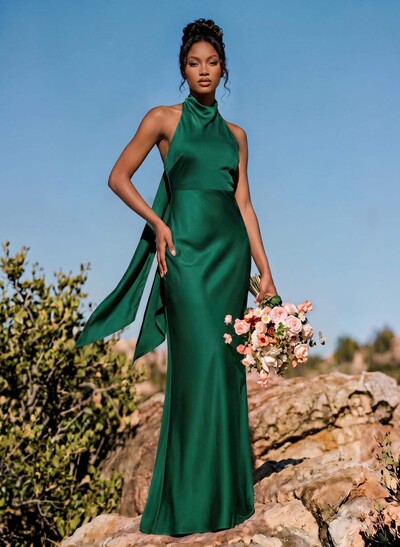 Sheath/Column Halter Sleeveless Floor-Length Stretch Satin Special Bridesmaid Dresses