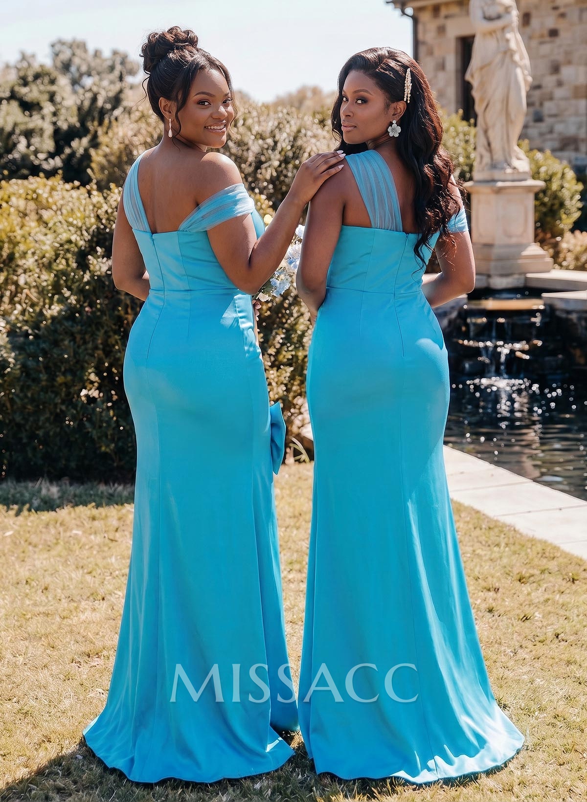 Elegant Trumpet/Mermaid Asymmetrical Sweep Train Elastic Satin Bridesmaid Dresses With Split Front/Bow(s)