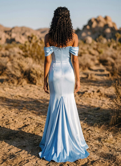 Sheath/Column Off-The-Shoulder Sleeveless Sweep Train Satin Bridesmaid Dresses