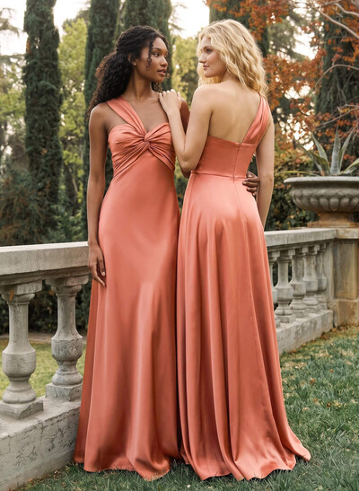 Sheath/Column One-Shoulder Sleeveless Floor-Length Charmeuse Bridesmaid Dresses