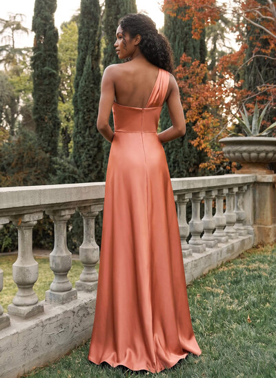 Sheath/Column One-Shoulder Sleeveless Floor-Length Charmeuse Bridesmaid Dresses
