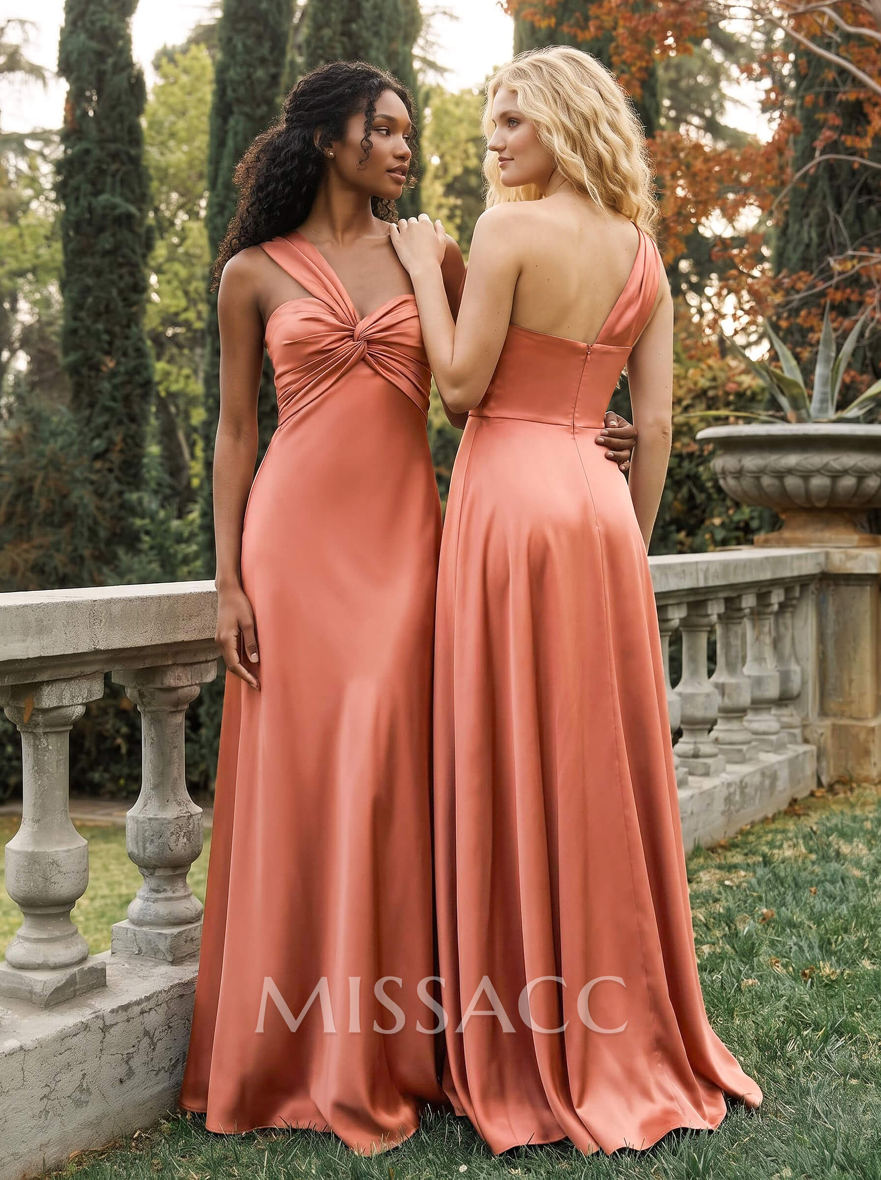 Sheath/Column One-Shoulder Sleeveless Floor-Length Charmeuse Bridesmaid Dresses