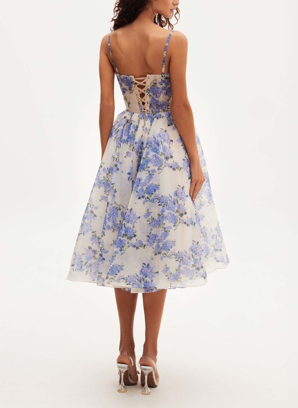 A-Line Square Neckline Sleeveless Tea-Length Chiffon Cocktail Dresses With Floral-Print
