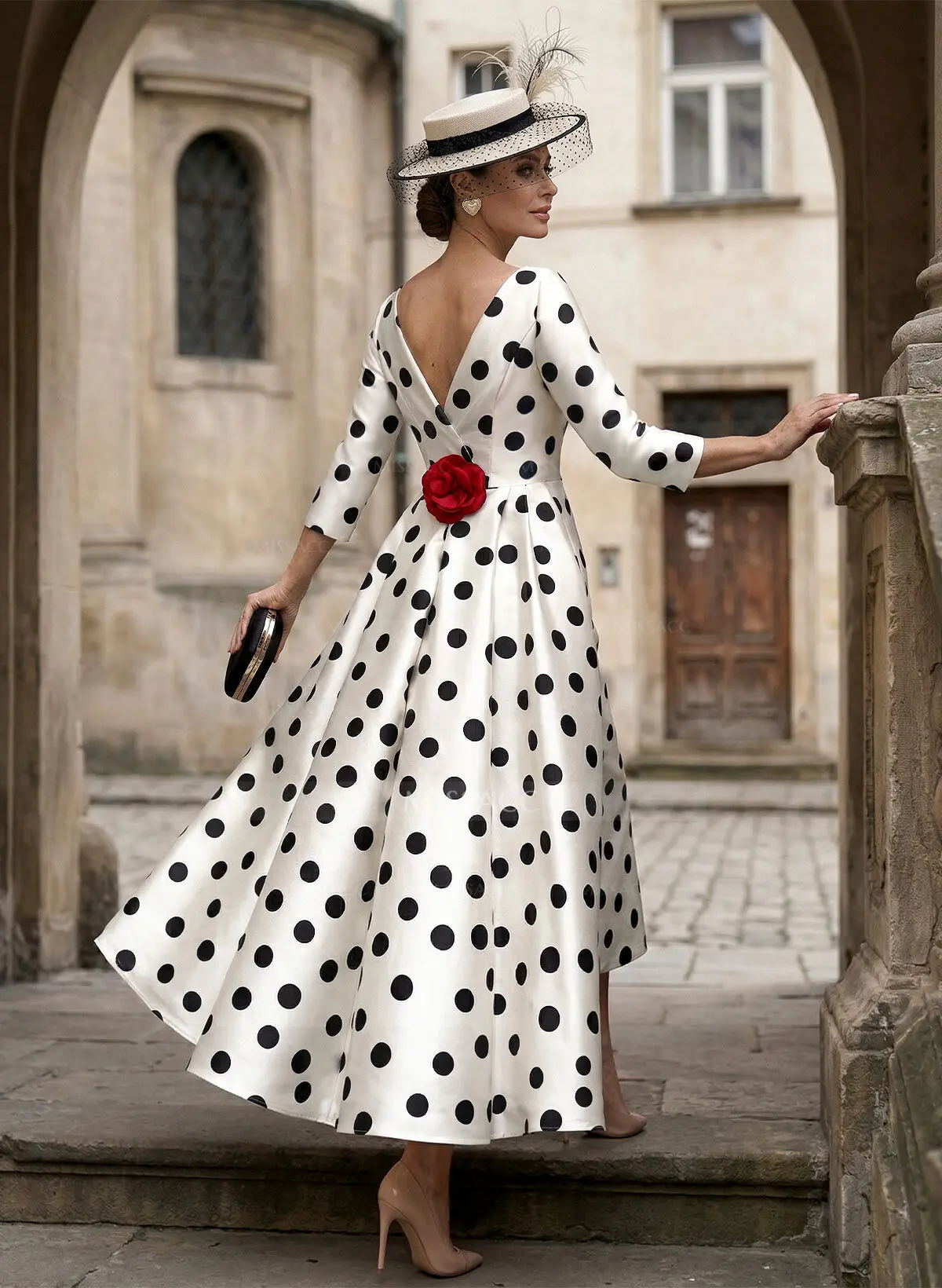 Missacc Cocktail Dresses A-Line Scoop Neck 3/4 Sleeves Tea-Length Satin Cocktail Dresses With Overskirt Dress/Floral-Print Missacc Cocktail Dresses A-Line Scoop Neck 3/4 Sleeves Tea-Length Satin Cocktail Dresses With Overskirt Dress/Floral-Print