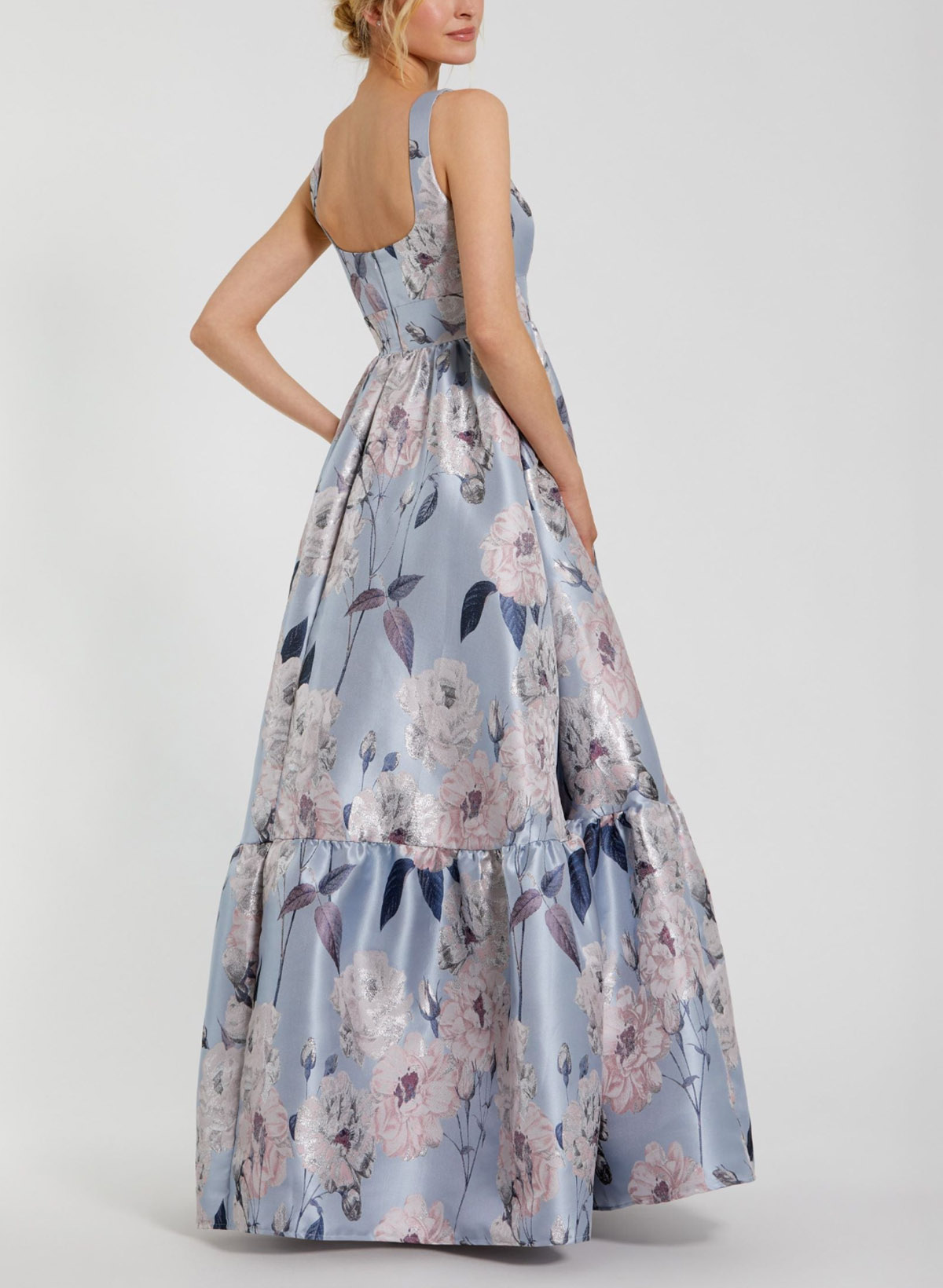 A-Line Square Neckline Sleeveless Floor-Length Satin Evening Dresses With Flower(s)