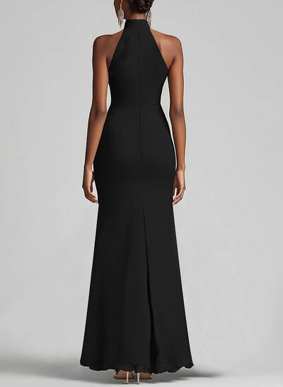 Sheath/Column Halter Sleeveless Asymmetrical Elastic Satin Evening Dresses With Ruffle