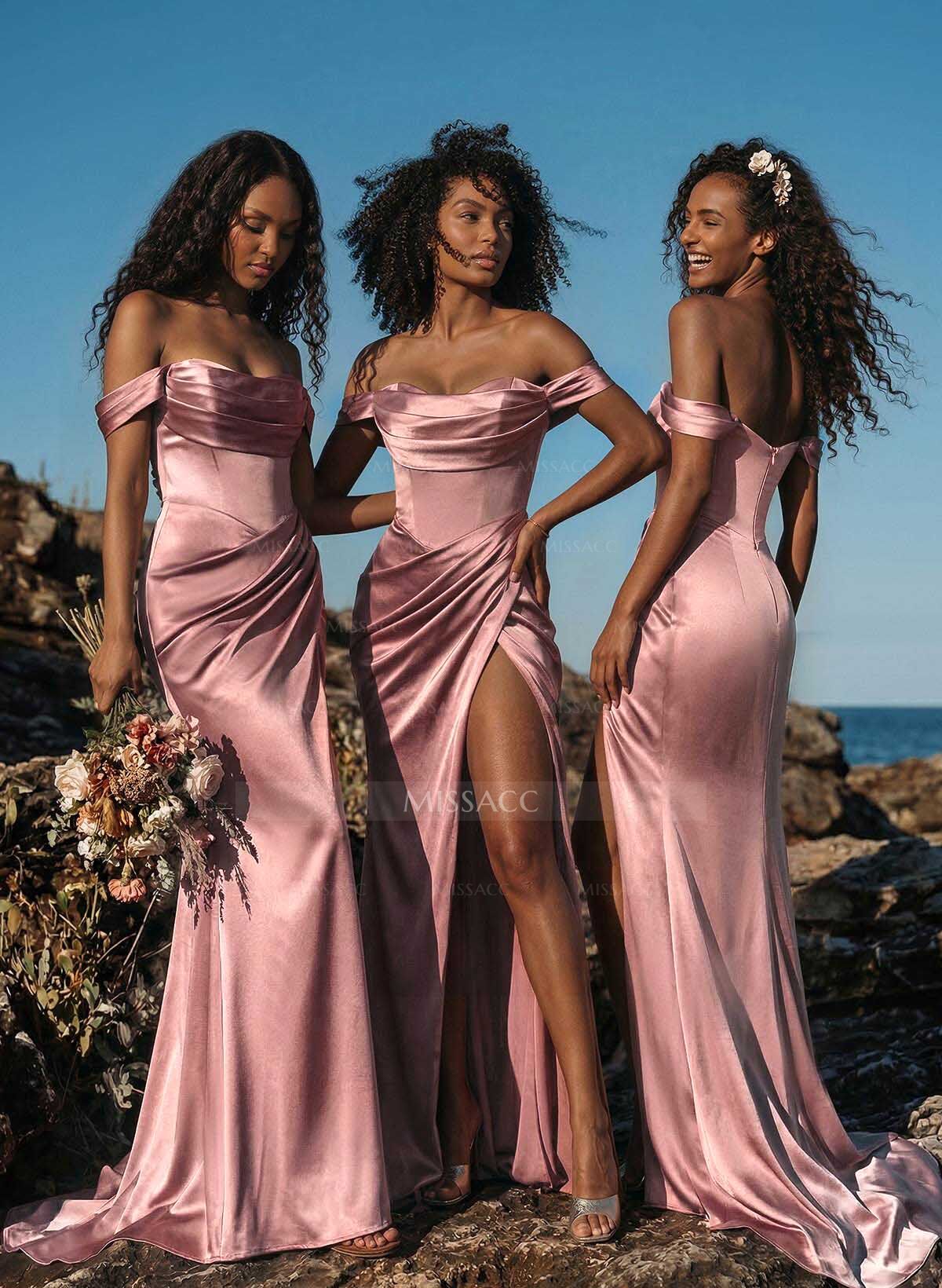 Trumpet/Mermaid Off-The-Shoulder Sweep Train Charmeuse Evening Dresses With High Split