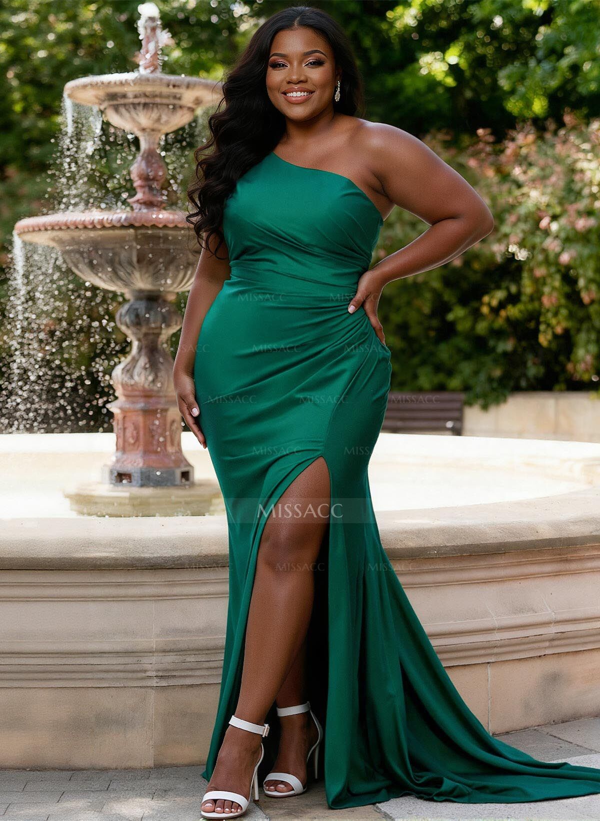 Trumpet Mermaid One-Shoulder Sleeveless Sweep Train Jersey Evening Dresses With Split Front