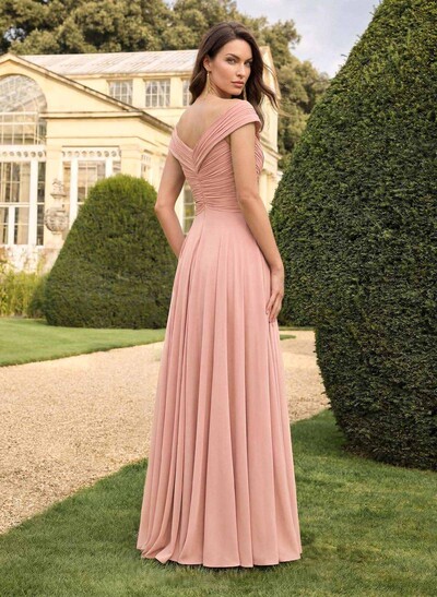 A-Line Off-The-Shoulder Sleeveless Floor-Length Chiffon Mother Of The Bride Dresses With Flower(s)
