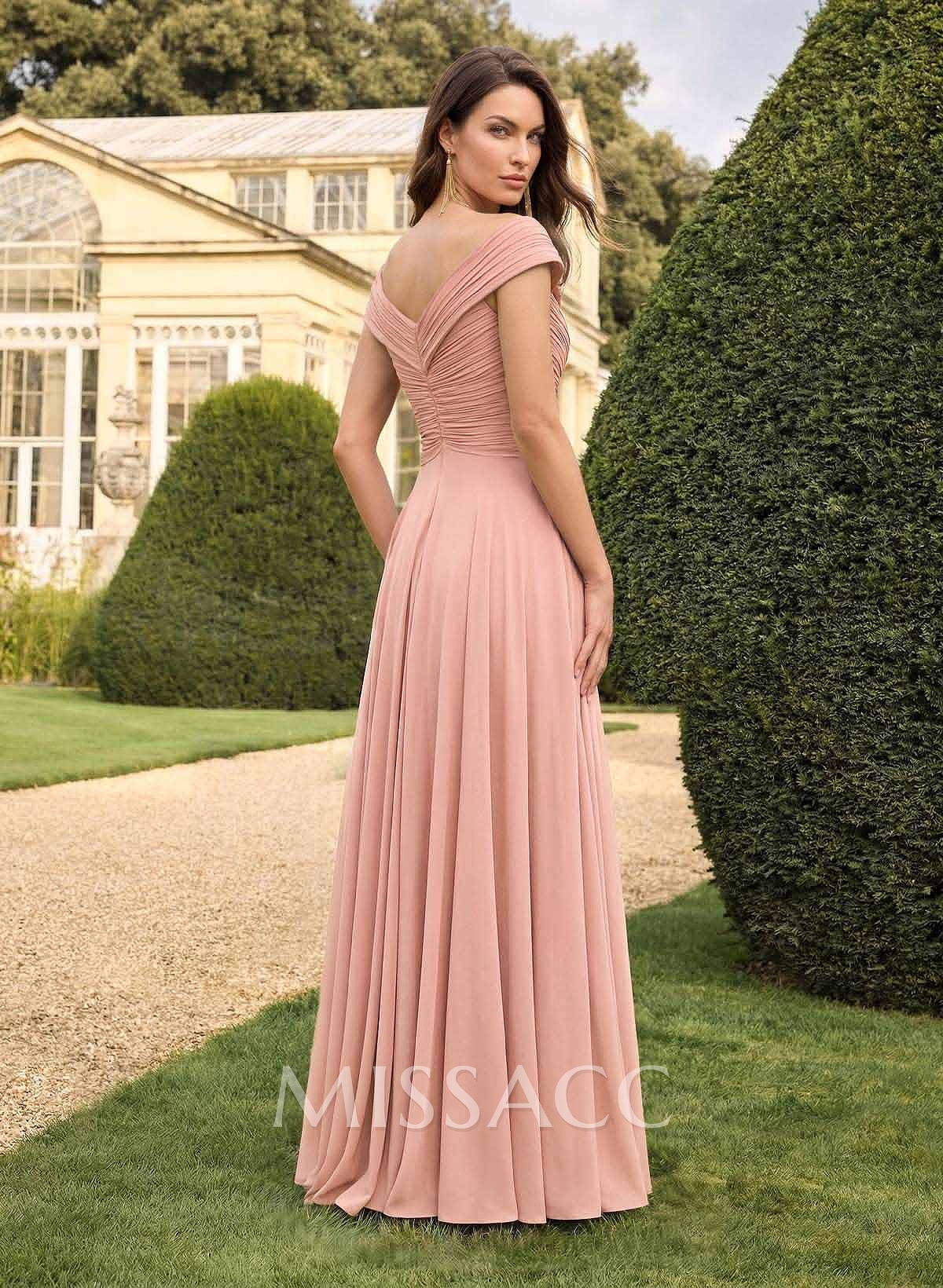 A-Line Off-The-Shoulder Sleeveless Floor-Length Chiffon Evening Dresses With Flower(s) A-Line Off-The-Shoulder Sleeveless Floor-Length Chiffon Evening Dresses With Flower(s)