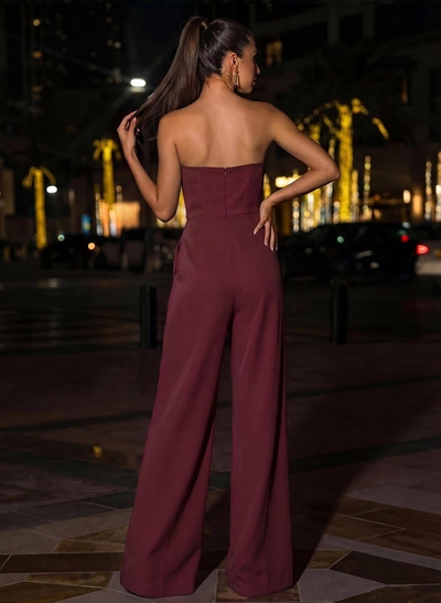 Jumpsuit/Pantsuit Strapless Sleeveless Floor-Length Elastic Satin Evening Dresses With Overskirt Dress