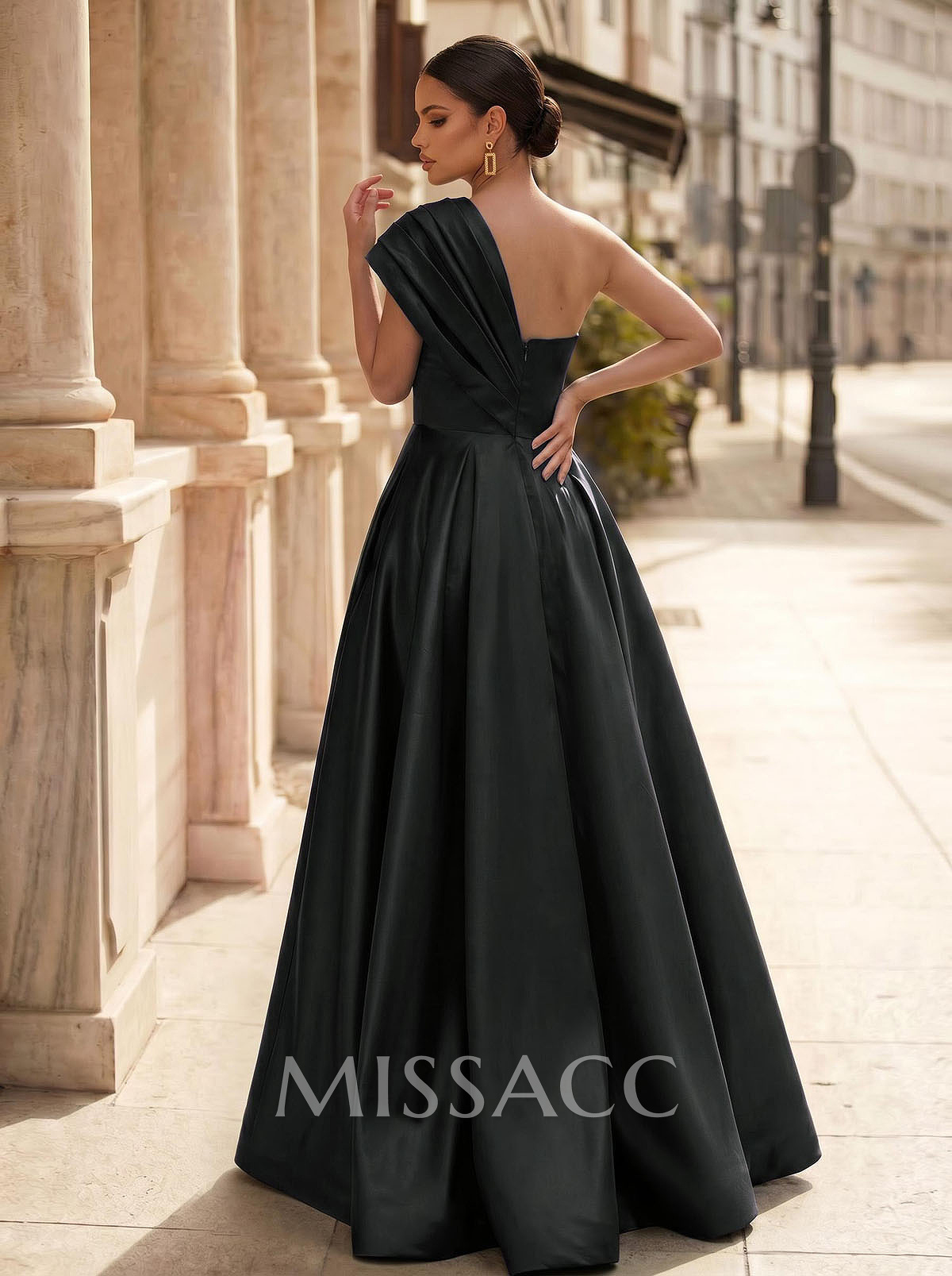 A-Line One-Shoulder Sleeveless Floor-Length Satin Evening Dresses With High Split A-Line One-Shoulder Sleeveless Floor-Length Satin Evening Dresses With High Split