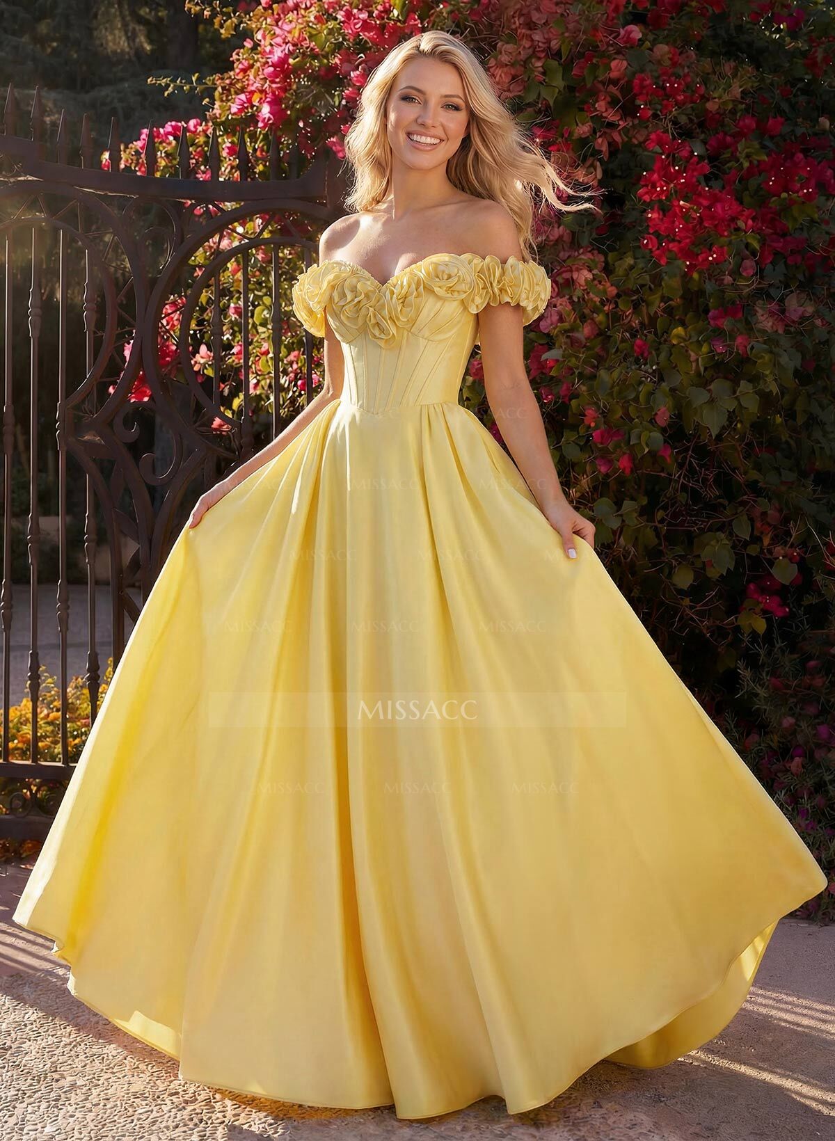 Ball-Gown Off-The-Shoulder Sleeveless Sweep Train Taffeta Evening Dresses With Pockets/Flower(s)