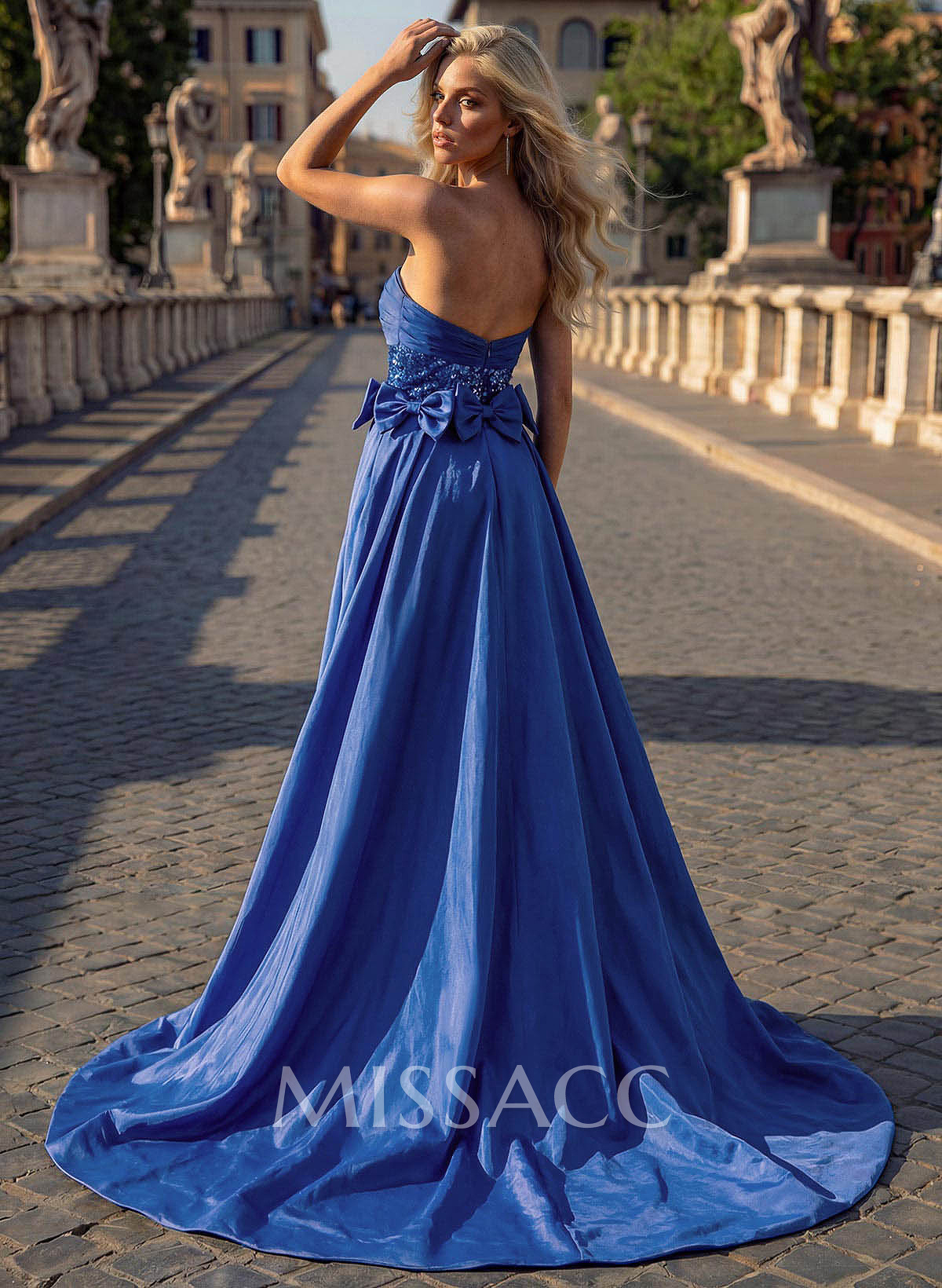 Jumpsuit/Pantsuit Sweetheart Sleeveless Sweep Train Taffeta Evening Dresses With Bow(s)