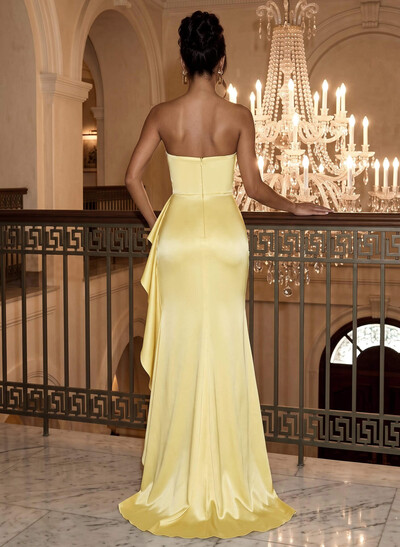 Trumpet/Mermaid Strapless Sleeveless Charmeuse Evening Dress with Sweep Train and High Split