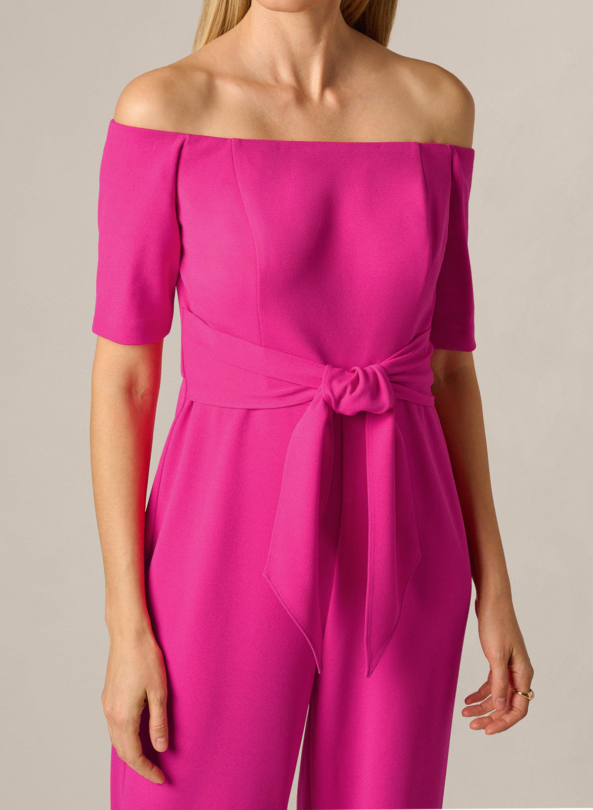 Off-The-Shoulder Jumpsuit/Pantsuit Short Sleeves Ankle-Length Elastic Satin Evening Dresses With Sash