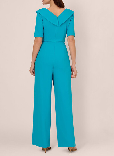 Jumpsuit/Pantsuit Asymmetrical Short Sleeves Ankle-Length Elastic Satin Evening Dresses