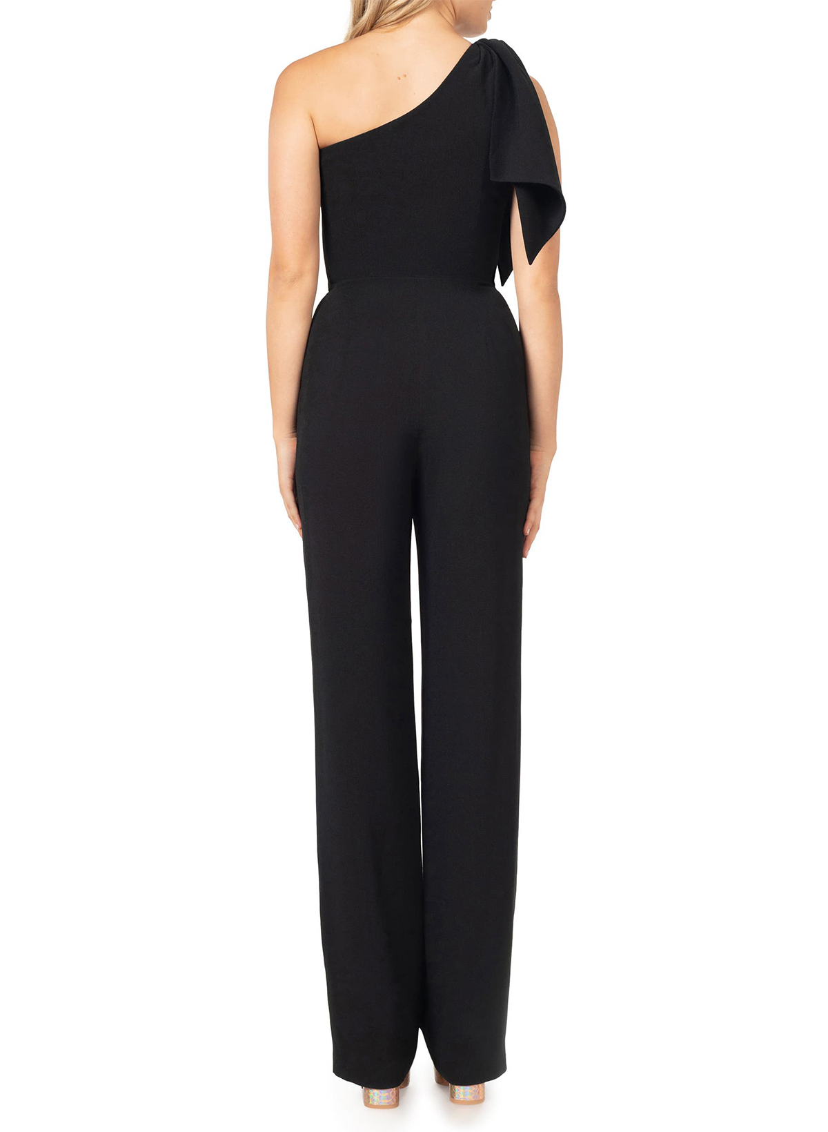 One-Shoulder Jumpsuit/Pantsuit Sleeveless Floor-Length Elastic Satin Evening Dresses With Bow